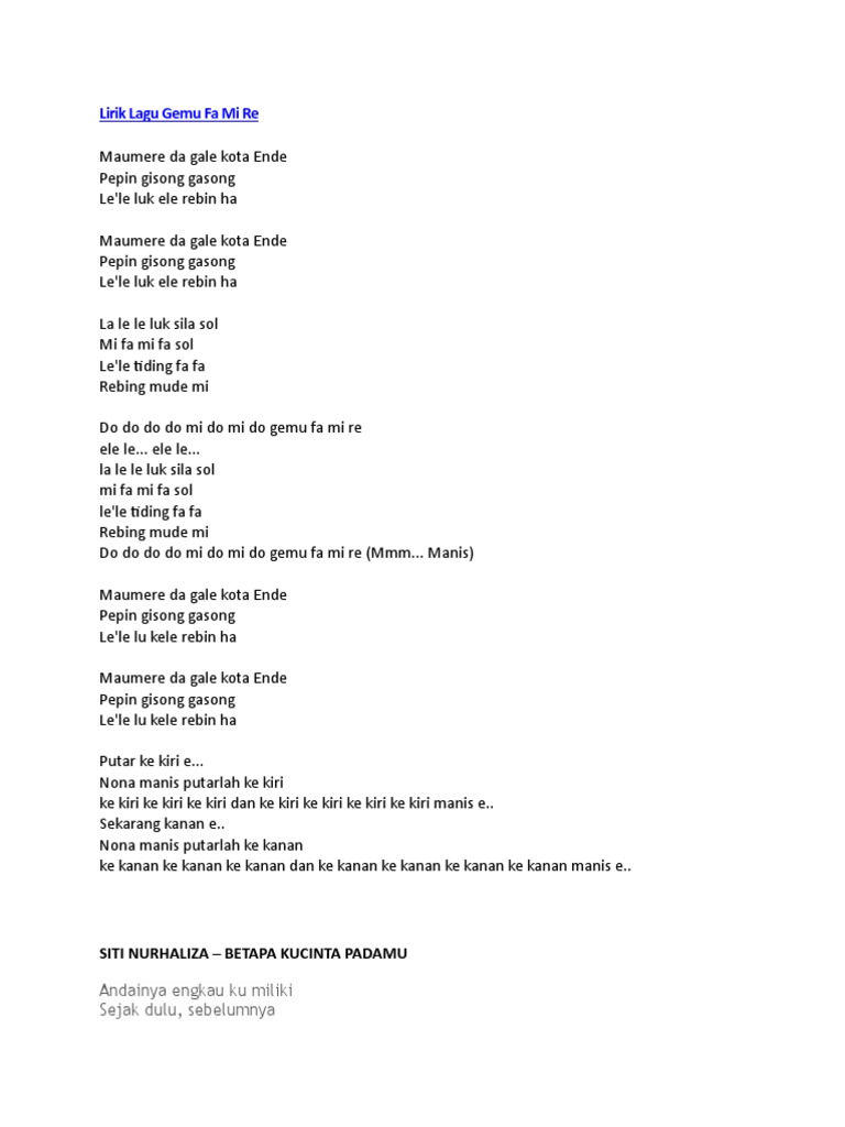 Lirik Lagu Gemu Fa Mi Re Docx