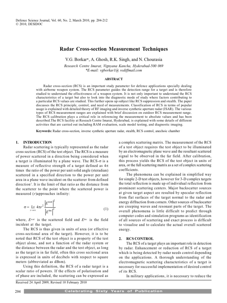 Radar CrossSection Measurement Techniques PDF PDF Radar Antenna