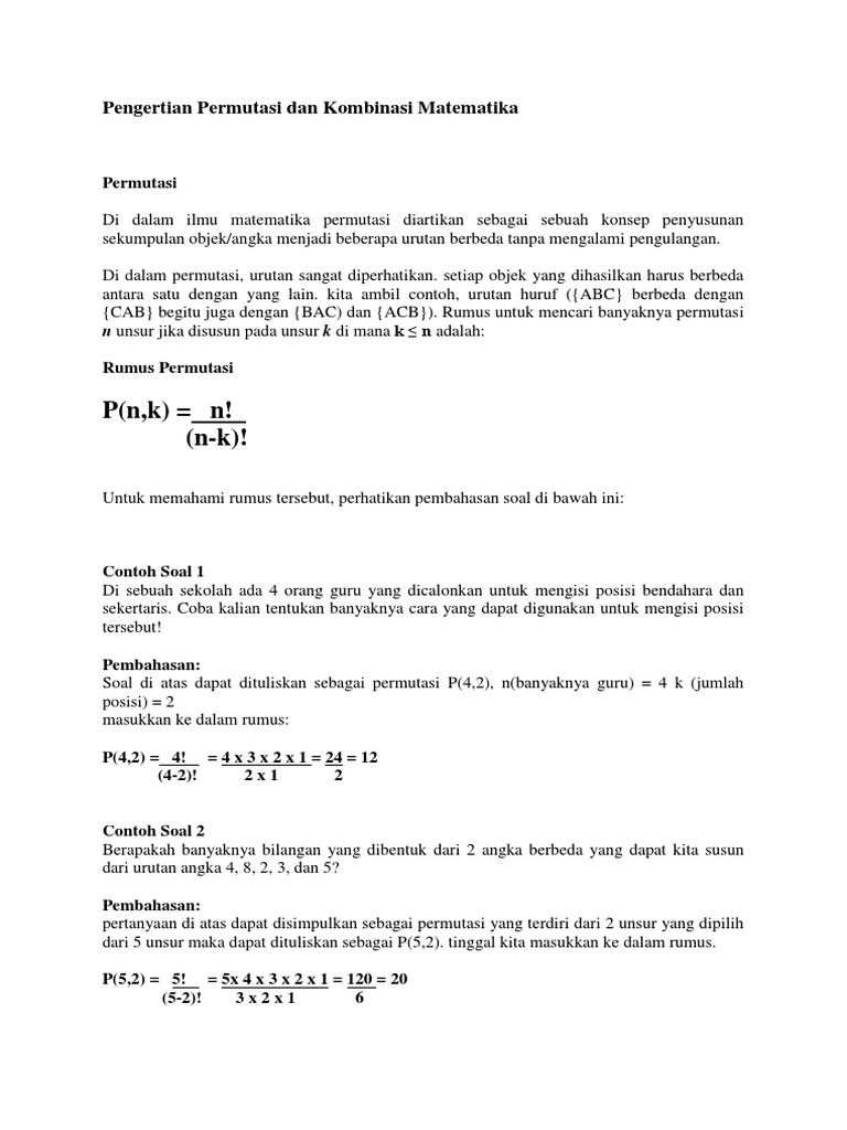 24 Contoh Soal Bilangan Kombinasi Kumpulan Contoh Soal