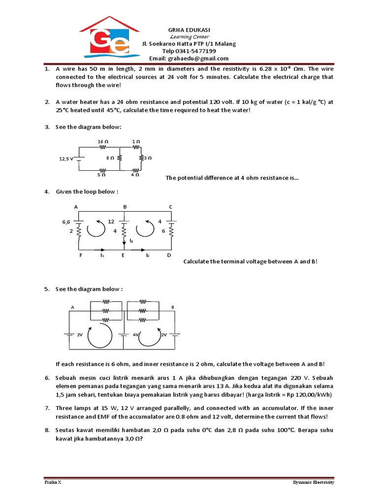 Dynamic Electricity Exercises for Class 12 | PDF | Volt | Voltage