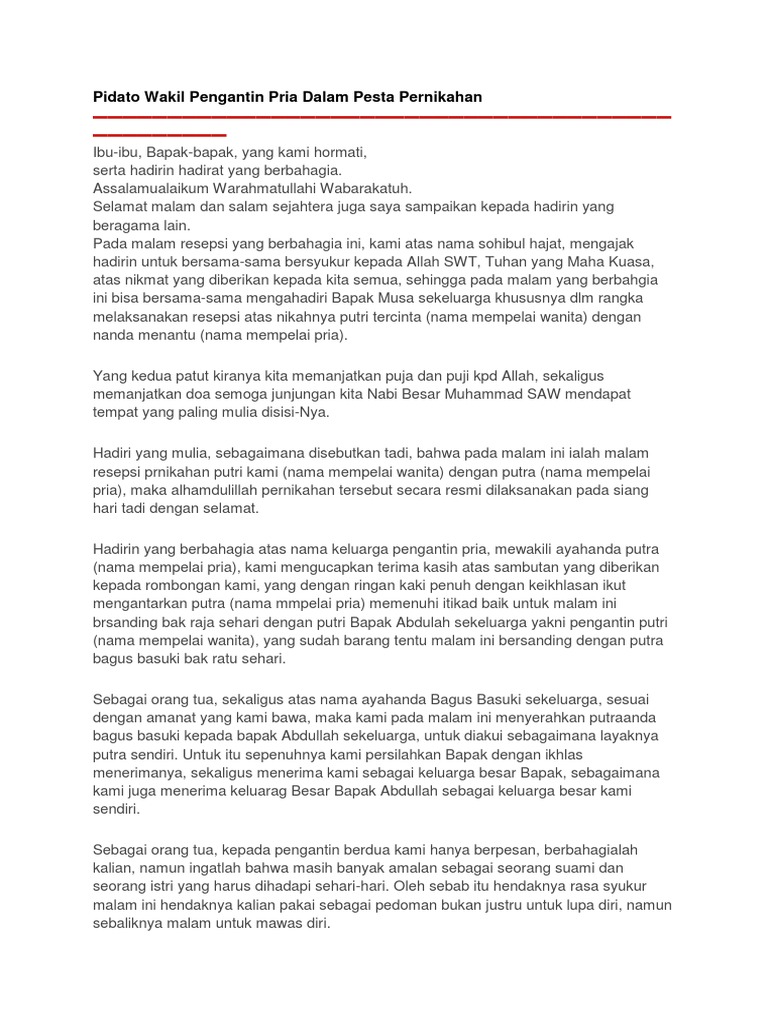 Pidato Wakil Pengantin Pria Dalam Pesta Pernikahan