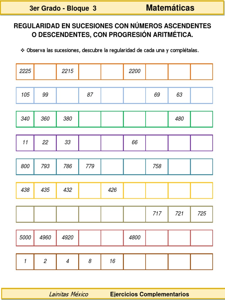3er Grado - Matemáticas - Sucesiones Con Progresión Aritmética