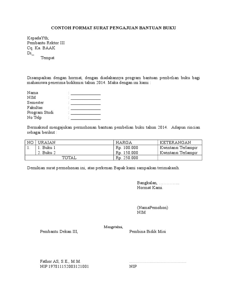 Contoh Format Surat Pengajuan Buku Doc