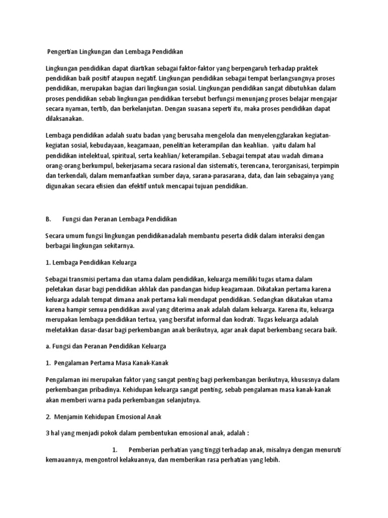 Pengertian Lingkungan Dan Lembaga Pendidikan