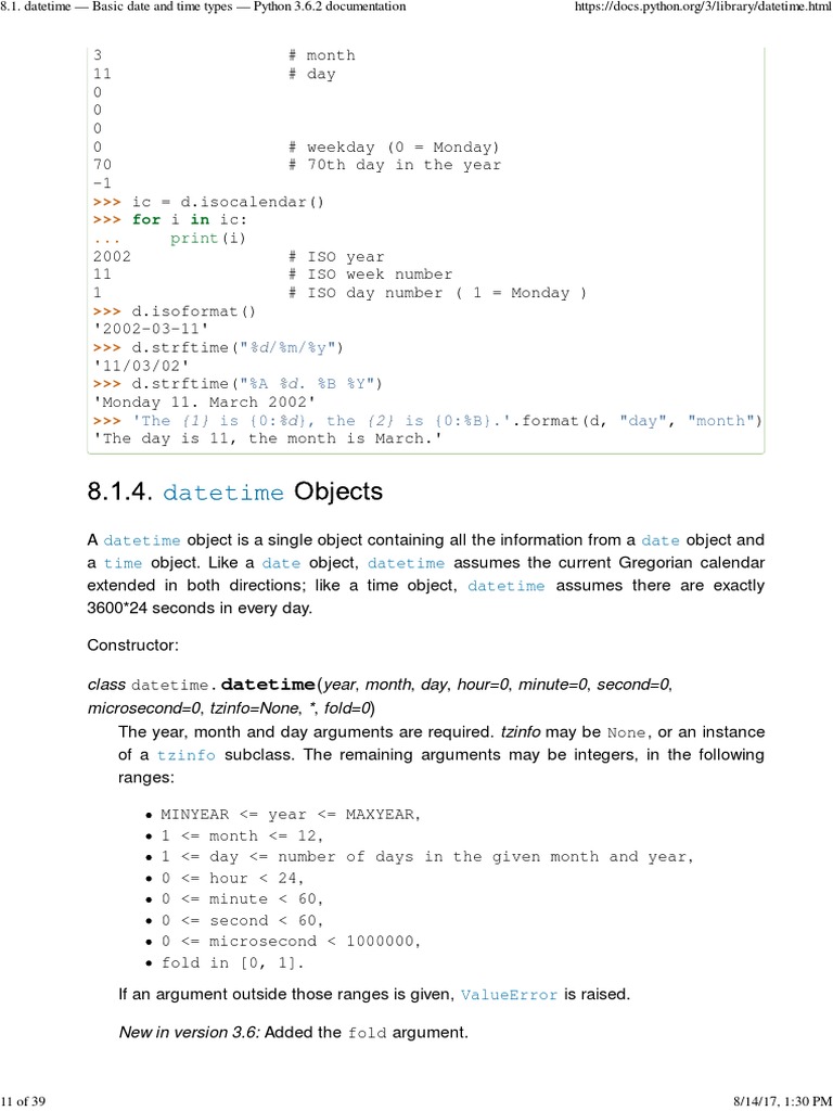 10 Datetime - Basic Date and Time Types - Python 3.6 | PDF | Class ...