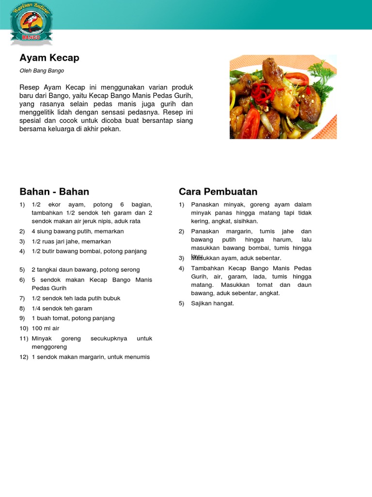 Resep Ayam Kecap Pedas Manis Bango Resep Ayam Kecap Pedas Manis Bango