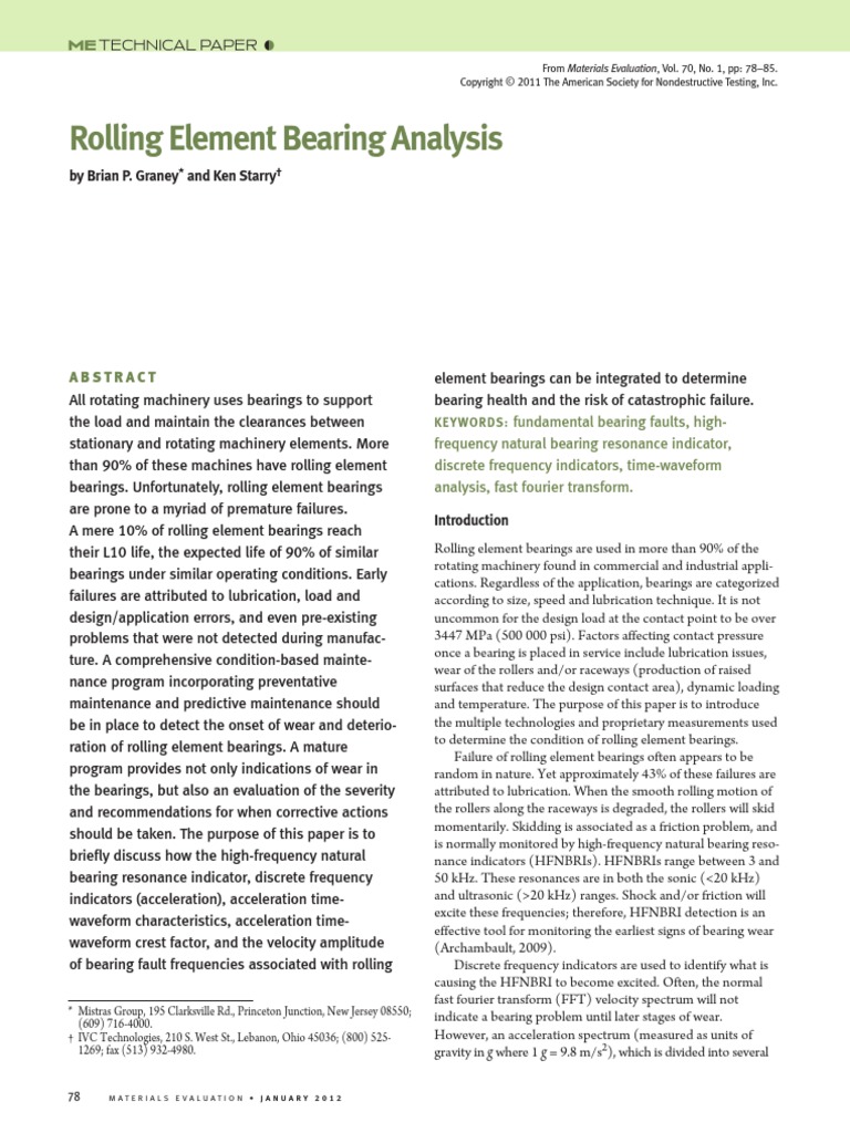 Rolling Element Bearing Analysis PDF | PDF | Science & Mathematics