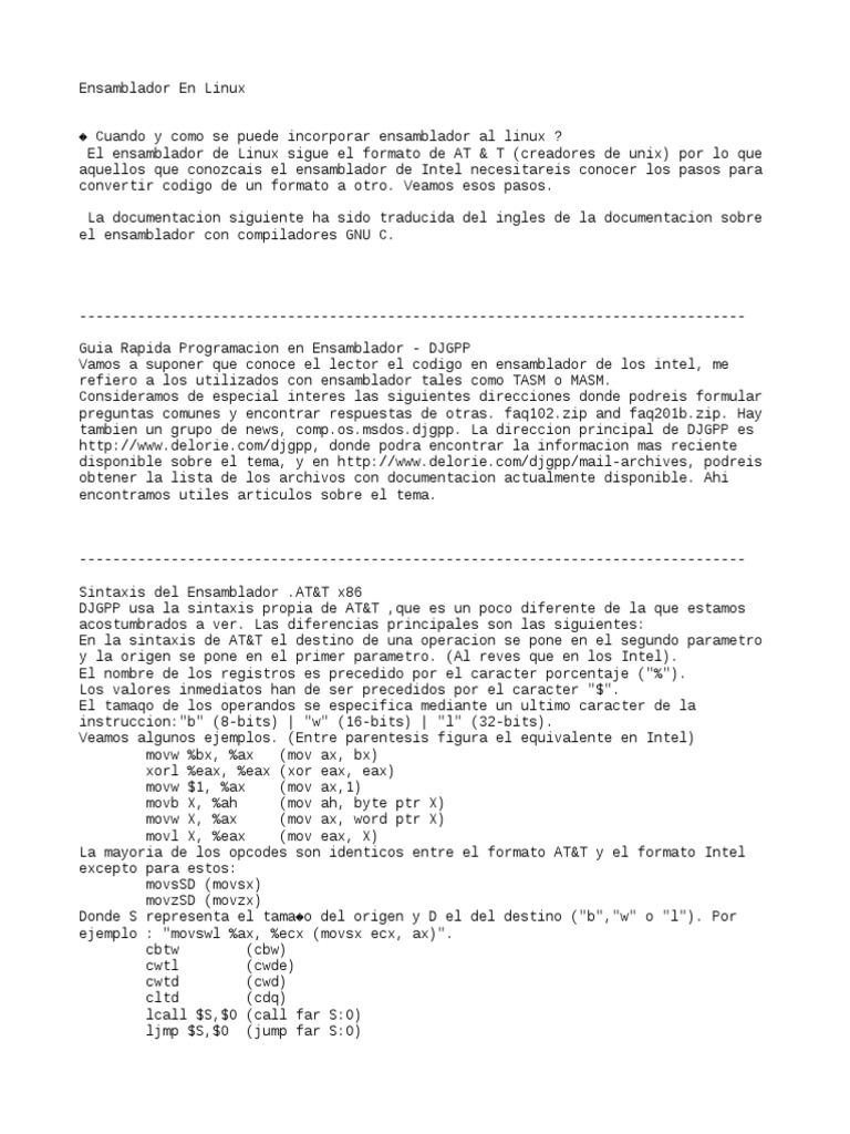 Programación en Ensamblador para Linux | PDF | Lenguaje ensamblador ...