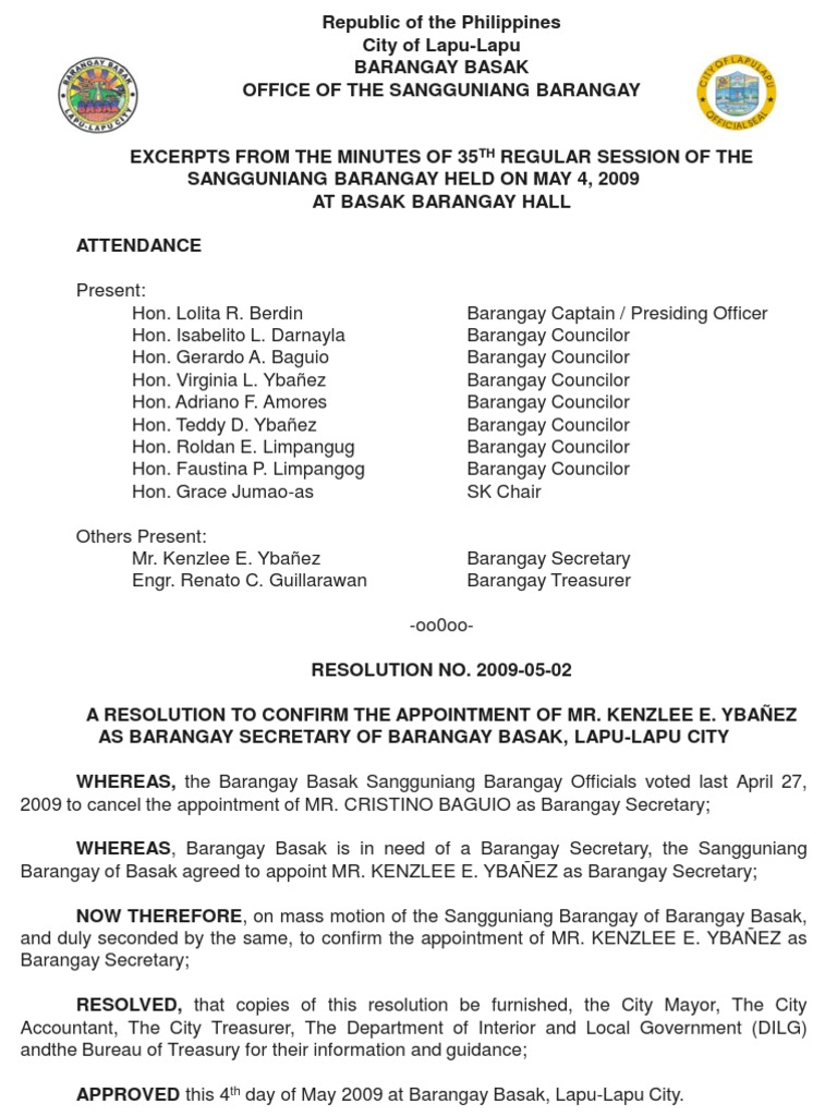 Example Of Minutes Of Meeting In Sangguniang Kabataan