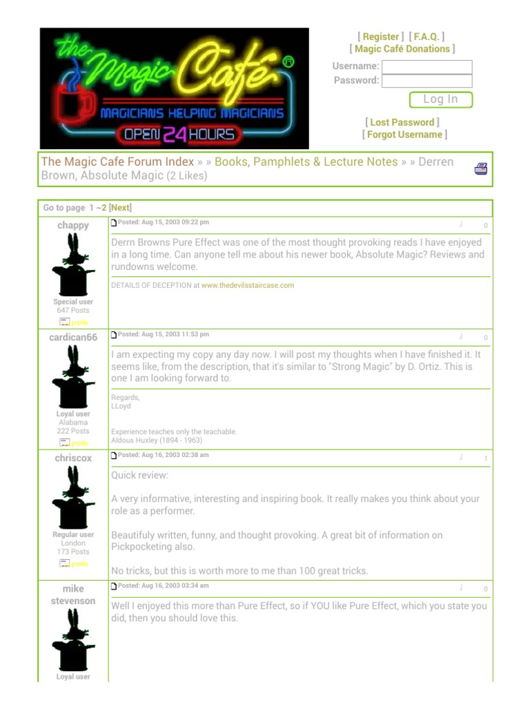 The Magic Cafe Forums - Derren Brown, Absolute Magic | PDF | Magic ...