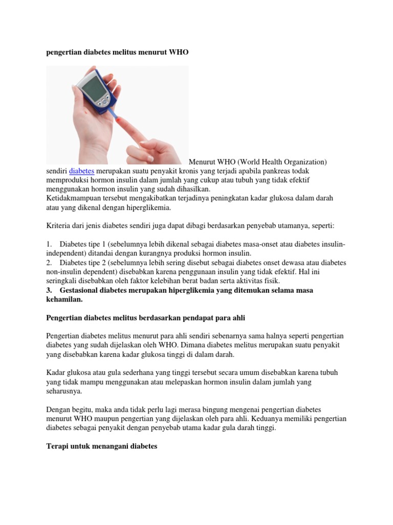 Pengertian Diabetes Melitus Menurut Who