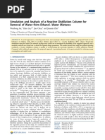 Simulation and Analysis of A Reactive Distillation Column For Removal of Water From Ethanol Water Mixtures