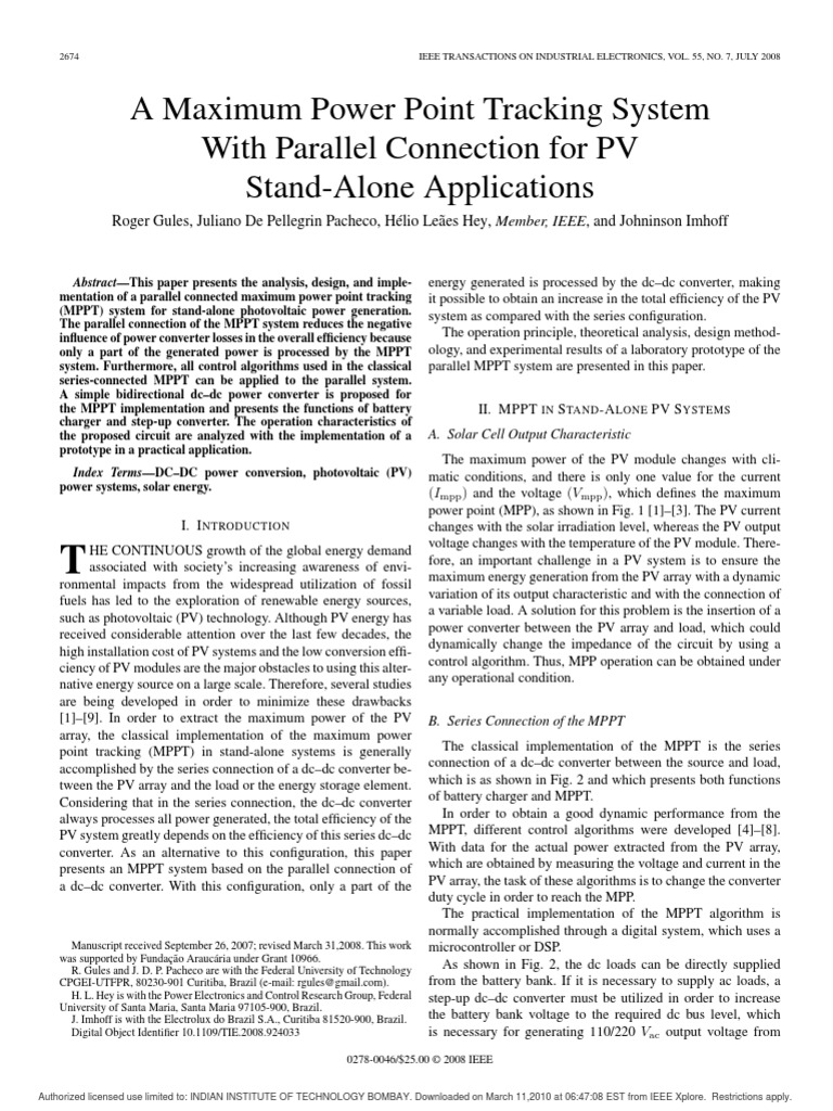 A Maximum Power Point Tracking System With Parallel Connection For PV ...