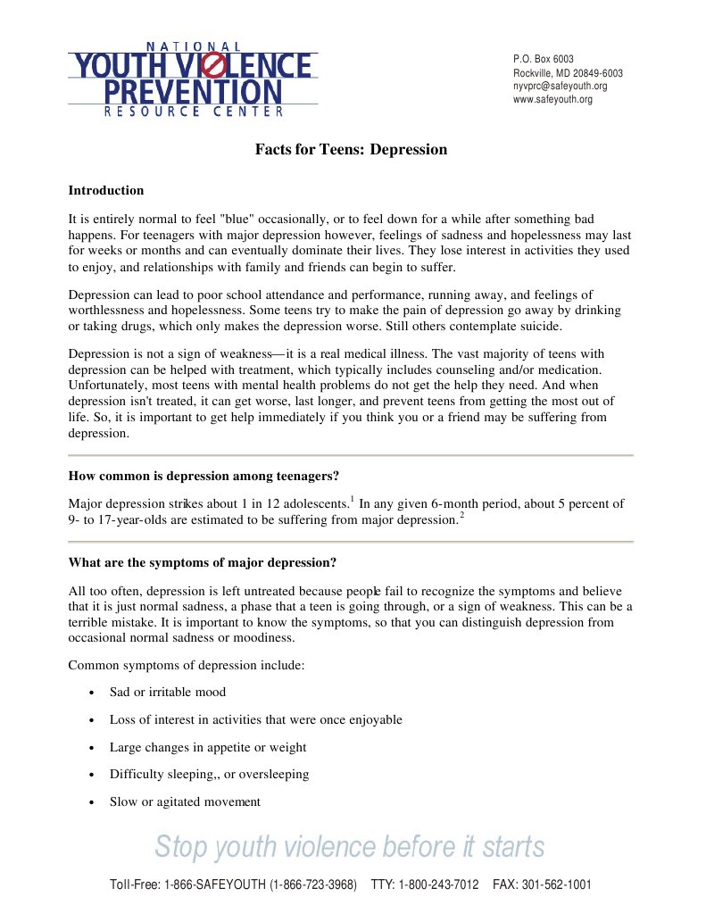 IMPORTANT FACTS ABOUT TEENAGE DEPRESSION intelligence overview