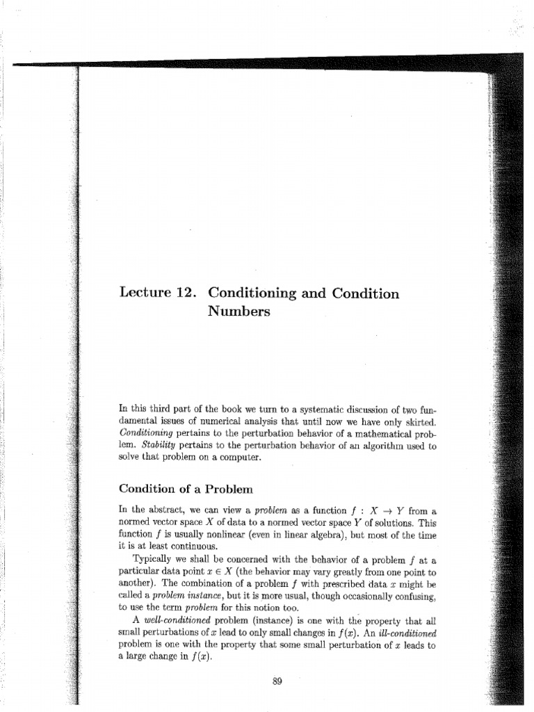 Stability and Conditioning Multivariable Condition Number PDF | PDF