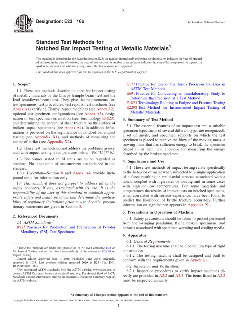 ASTM E23-16b PDF | PDF | Fracture | Temperature