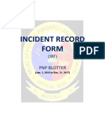 Incident Record Form: (IRF) PNP Blotter