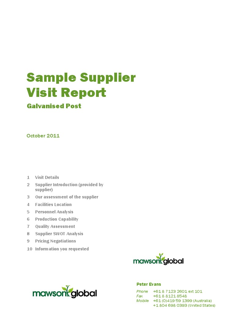 supplier visit report ppt