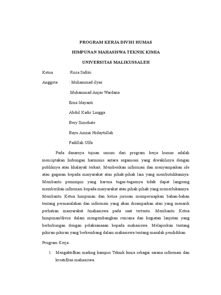 Proker Humas Himpunan Mahasiswa Teknik Kimia | PDF | Karier & Perkembangan