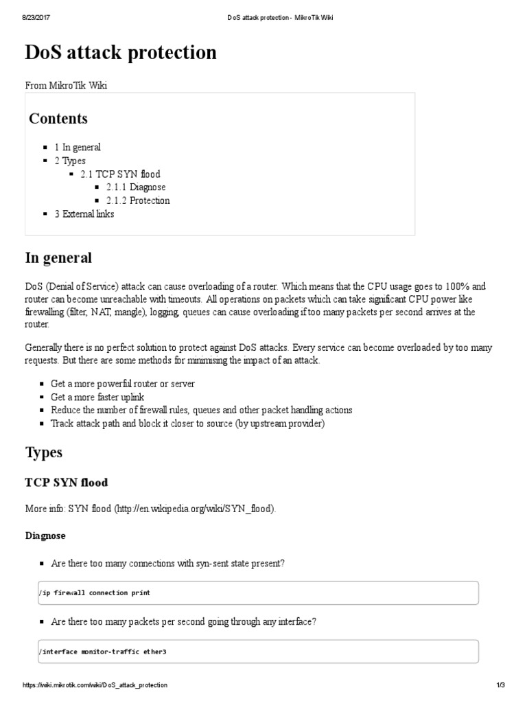 MikroTik DoS Attack Protection Guide | PDF | Denial Of Service Attack ...
