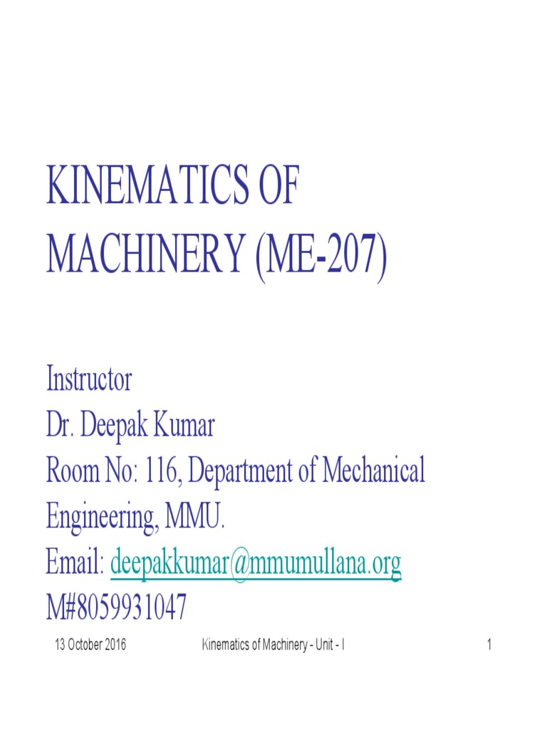 Kinematics of Machinery Course Guide | PDF | Machine (Mechanical ...