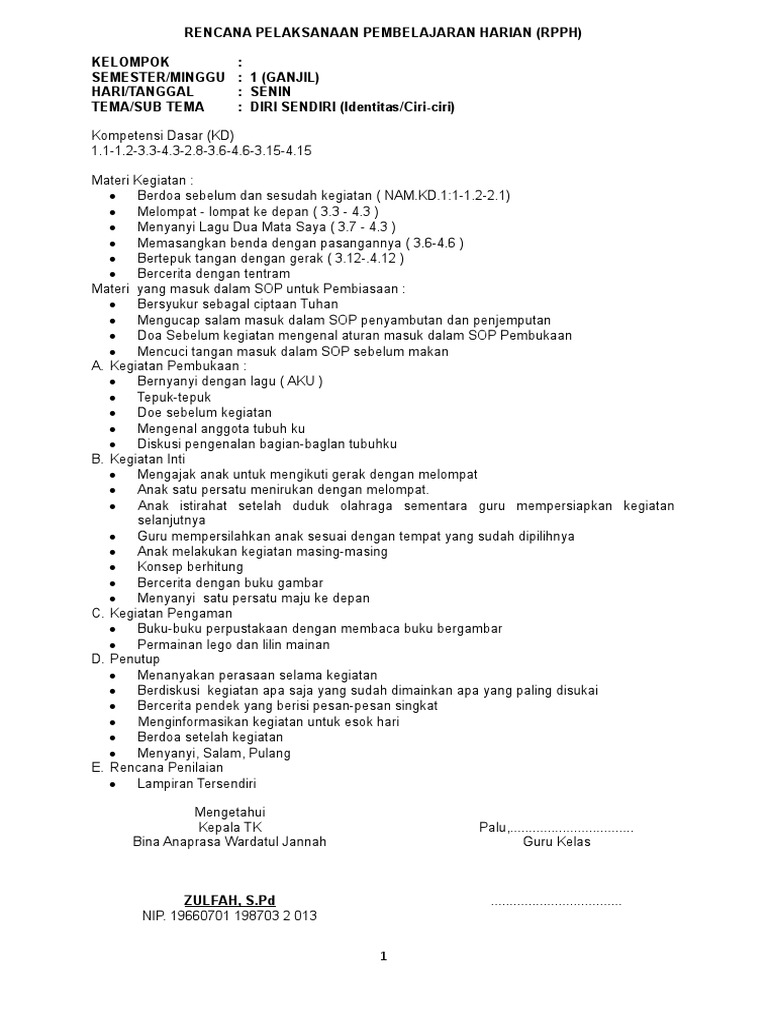 RPPH TK | PDF | Seni & Disiplin Bahasa