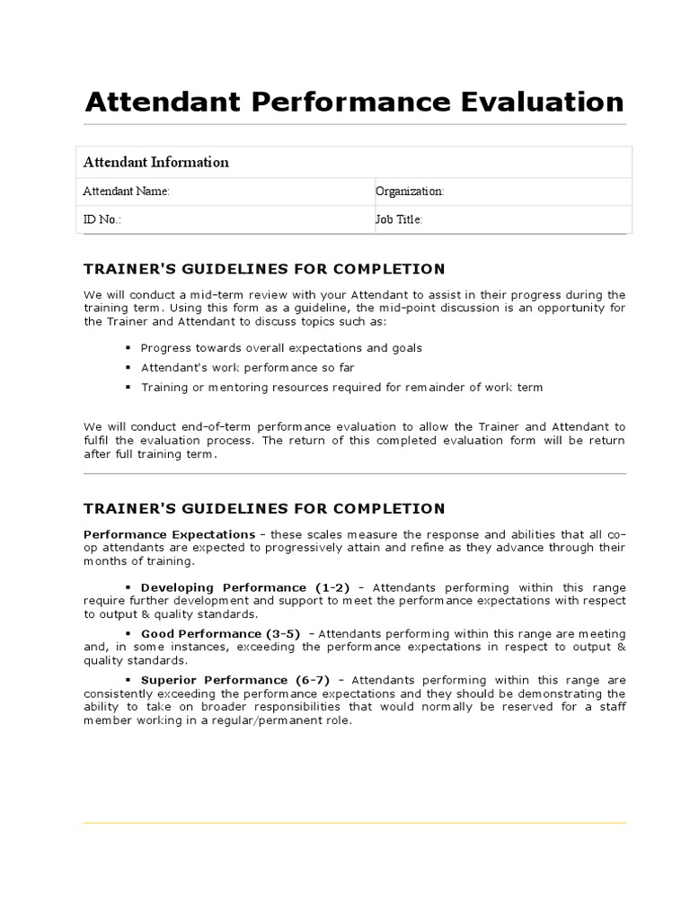 Attendant Performance Evaluation PDF Performance Appraisal Evaluation