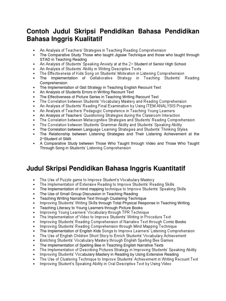 Contoh Judul Skripsi Pendidikan Bahasa Pendidikan Bahasa