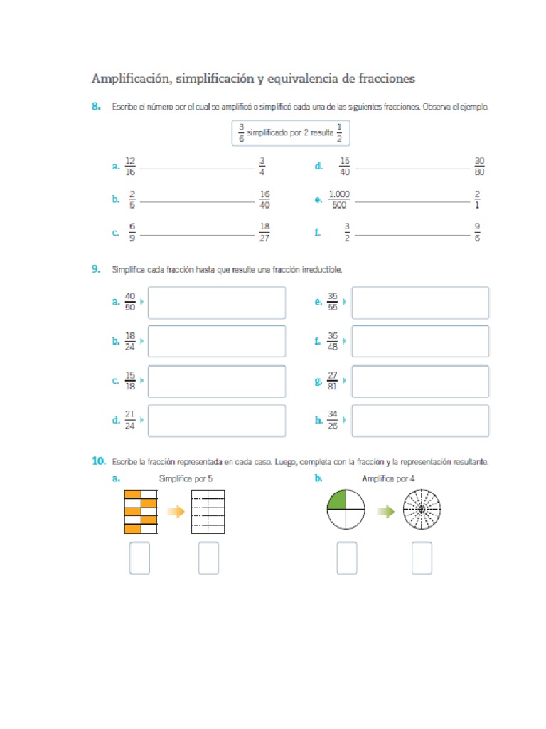 Simplificar y amplificar fracciones online exercise for