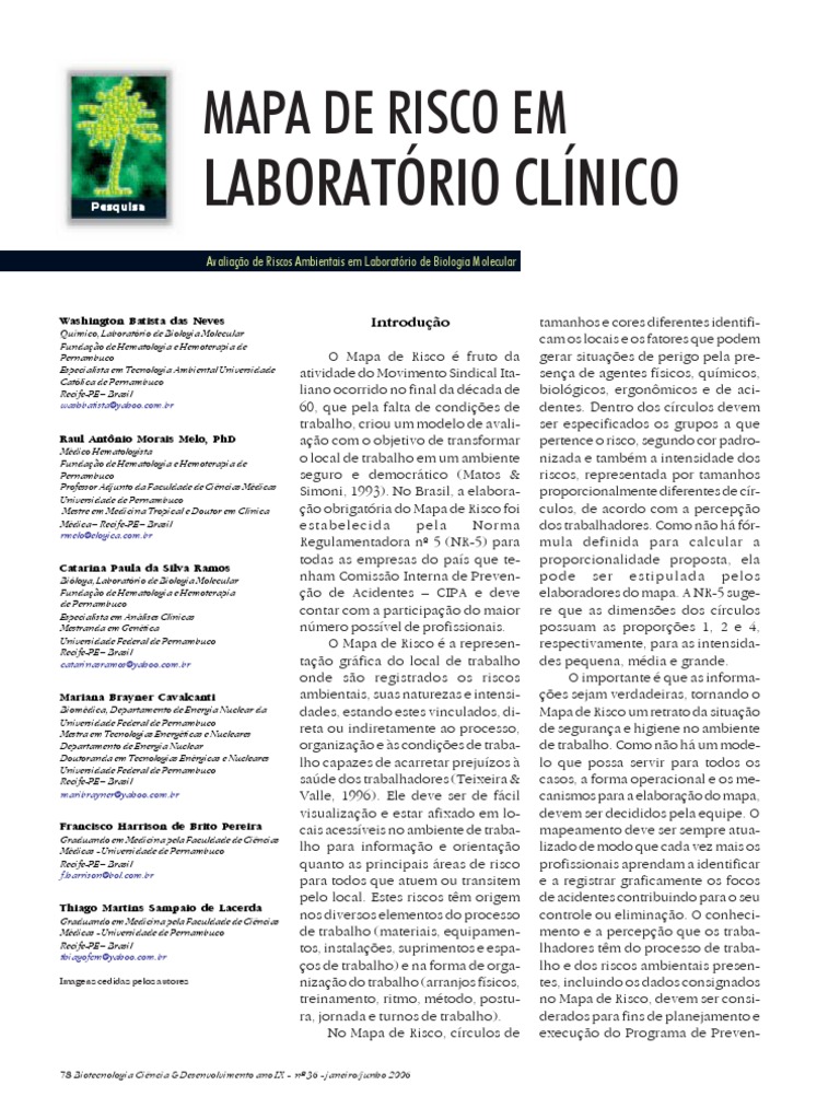 Mapa de Risco em Laboratório Clínico | PDF | Laboratórios | Ambiente ...