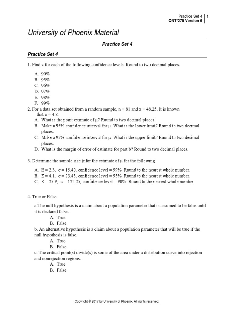 QNT275r6 wk4 Practice Set | PDF | Statistical Hypothesis Testing ...