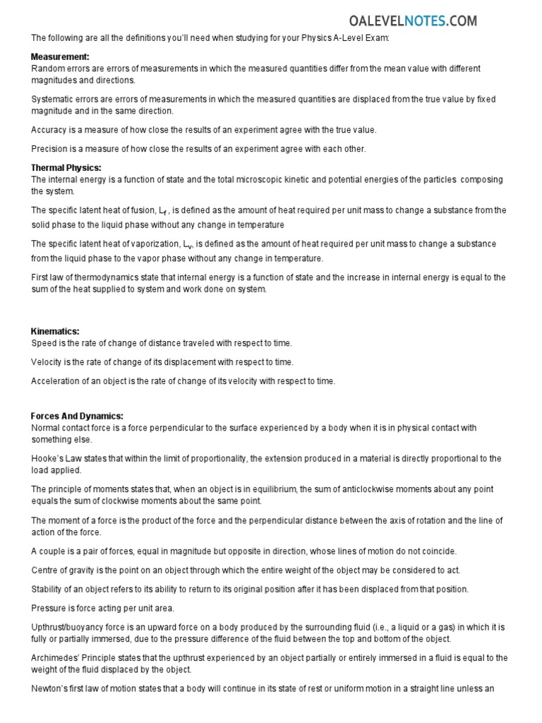 Complete a level physics definitions pdf pdf buoyancy radioactive