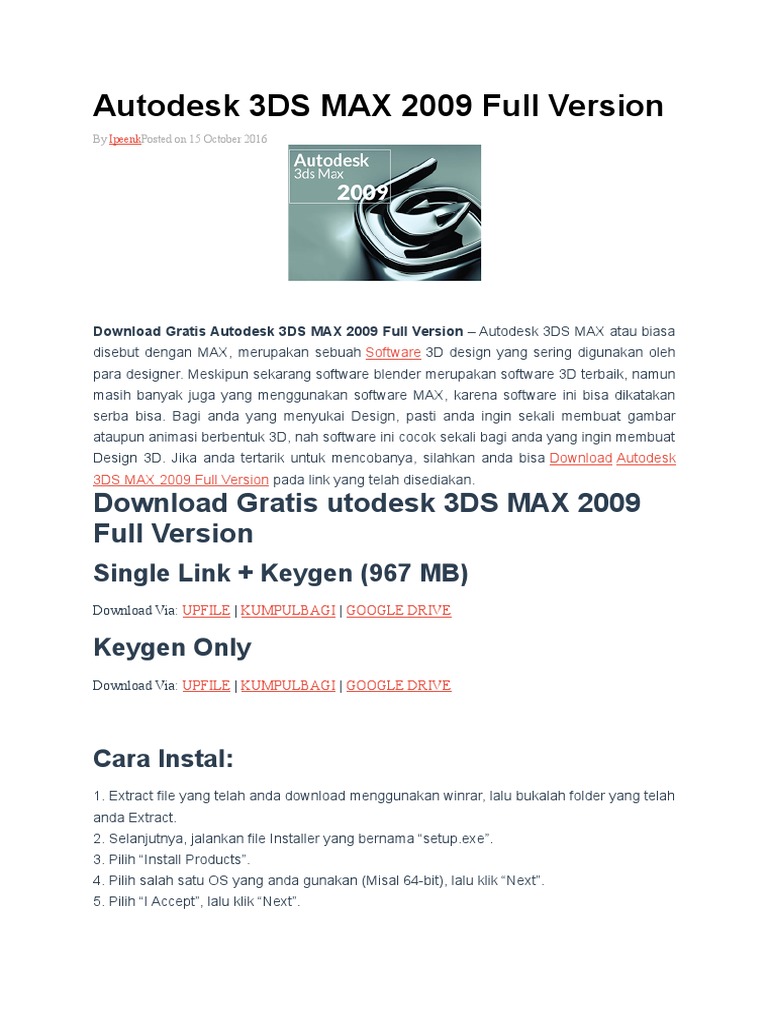 Download Autodesk 3DS MAX 2009 Gratis | PDF | Game & Aktivitas | Komputer