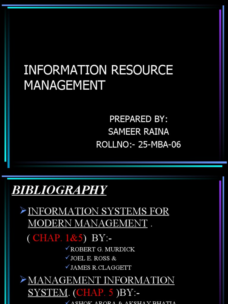 Information Resource Management PDF Business Business Process
