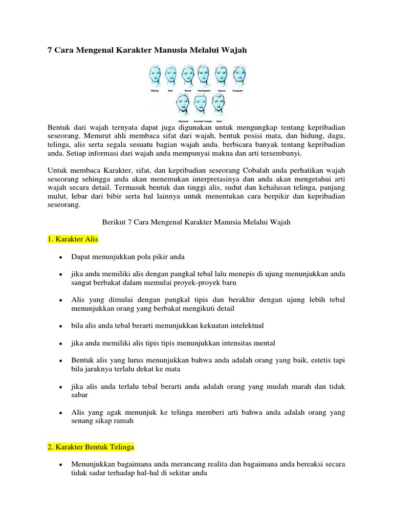 7 Cara Mengenal Karakter Manusia Melalui Wajah