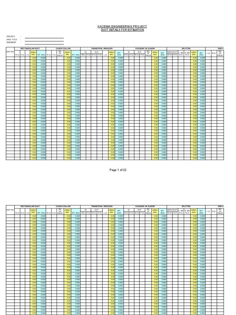 HVAC Duct Weight Calculation