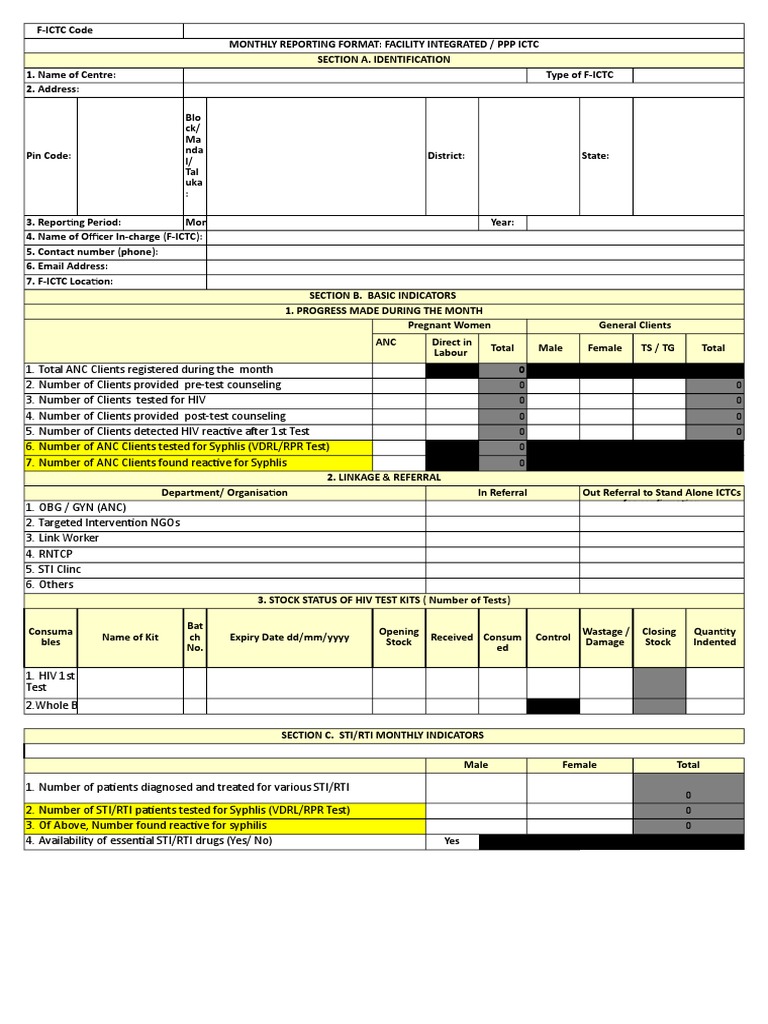 FICTC Monthly Reporting Format For WBFPT Sexually Transmitted