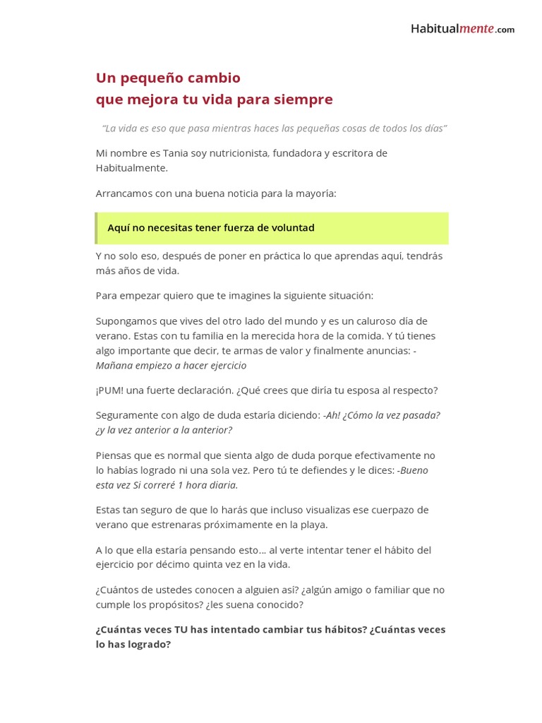 Un Pequeno Cambio Que Mejora Tu Vida para Siempre PDF | PDF | Toma de ...