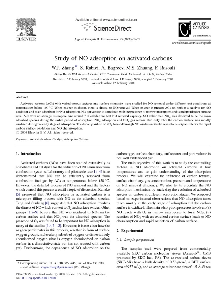 NO Adsorption on Activated Carbons Study | PDF | Adsorption | Carbon ...