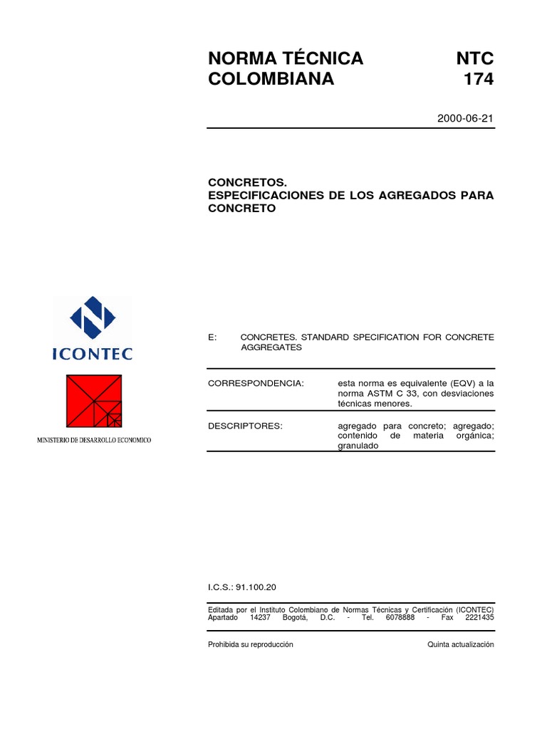 Norma NTC 174 de 2000 PDF | PDF | Hormigón | Cemento