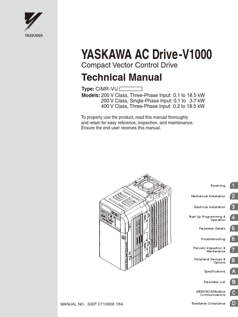 YASKAWA AC DriveV1000 Compact Vector Control Drive Technical Manual