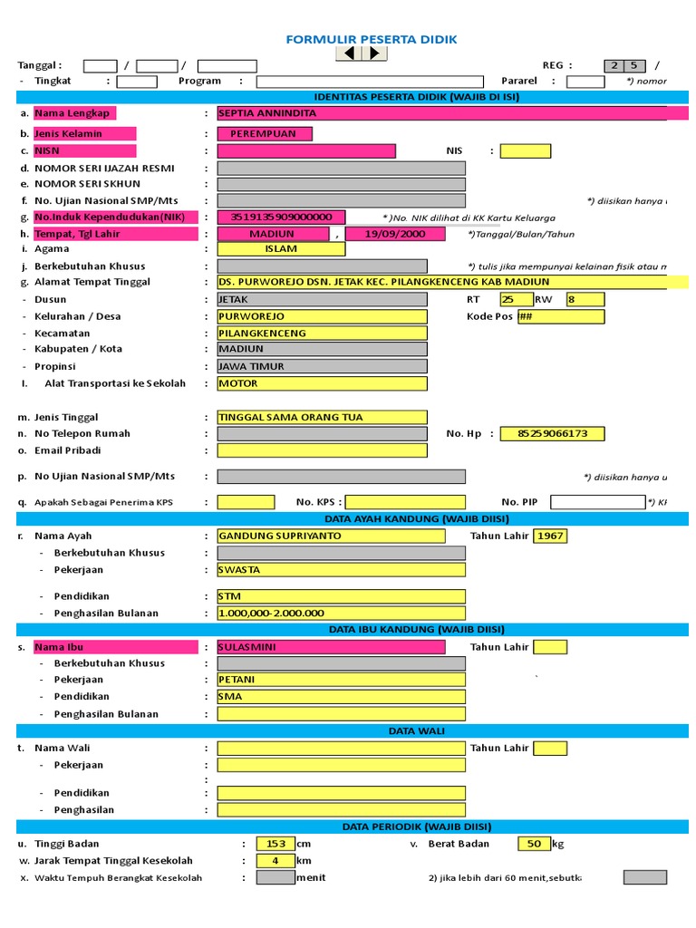 Formulir Peserta Didik Pdf