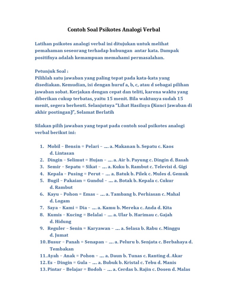 252contoh Soal Psikotes Analogi Verbal Pdf