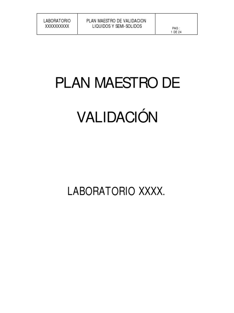 Plan Maestro de Validacion. Ejemplo PDF | PDF | Calidad (comercial) |  Laboratorios