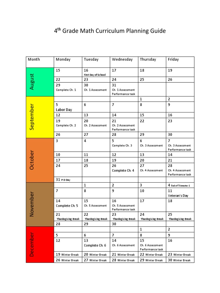 Math Curriculum Planning Guide 4 PDF Observances Holidays