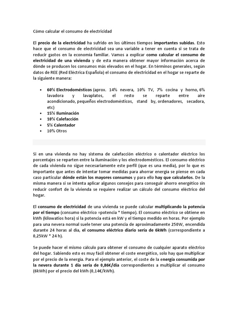 C mo Calcular El Consumo De Electricidad pdf PDF Vatio Caldera