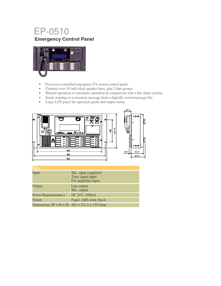 Emergency Control Panel Specifications | PDF
