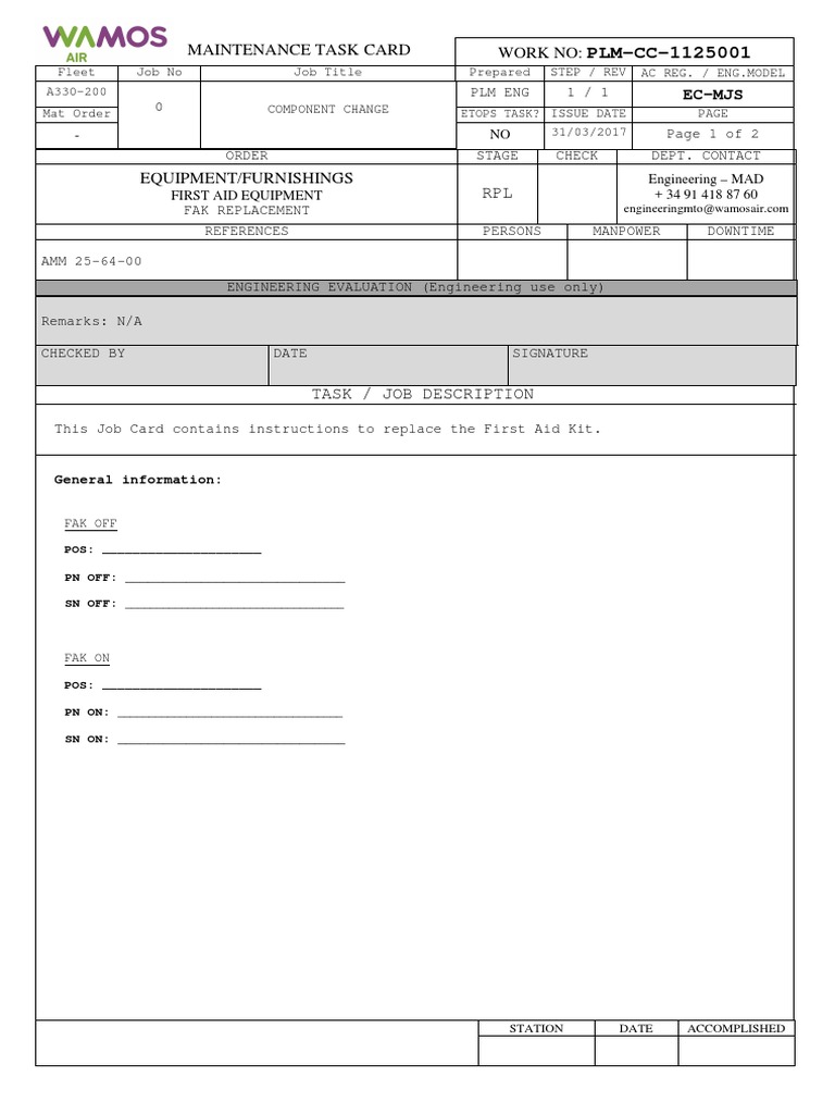 Maintenance Task Card Work No:: PLM-CC-1125001 | PDF | Aviation | Aerospace
