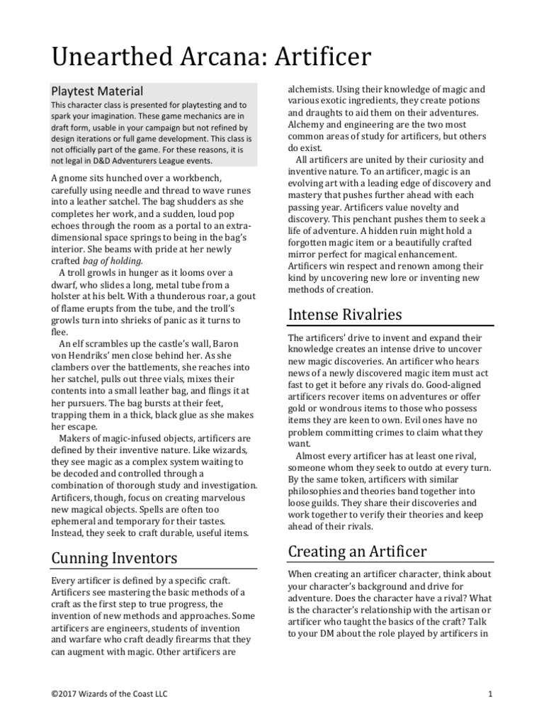 Unearthed Arcana Artificer Intense Rivalries PDF Dungeons