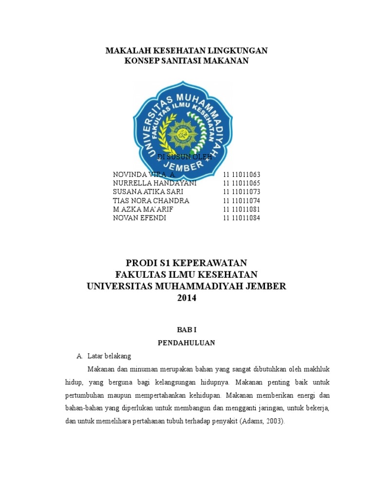 Makalah Kesehatan Lingkungan Konsep Sanitasi Makanan